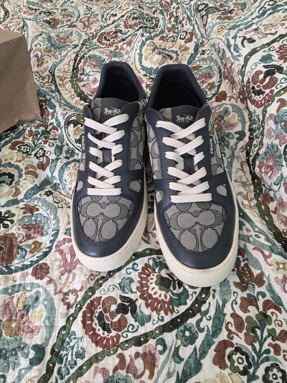 Coach Navy and White Signature Low Top Sneakers